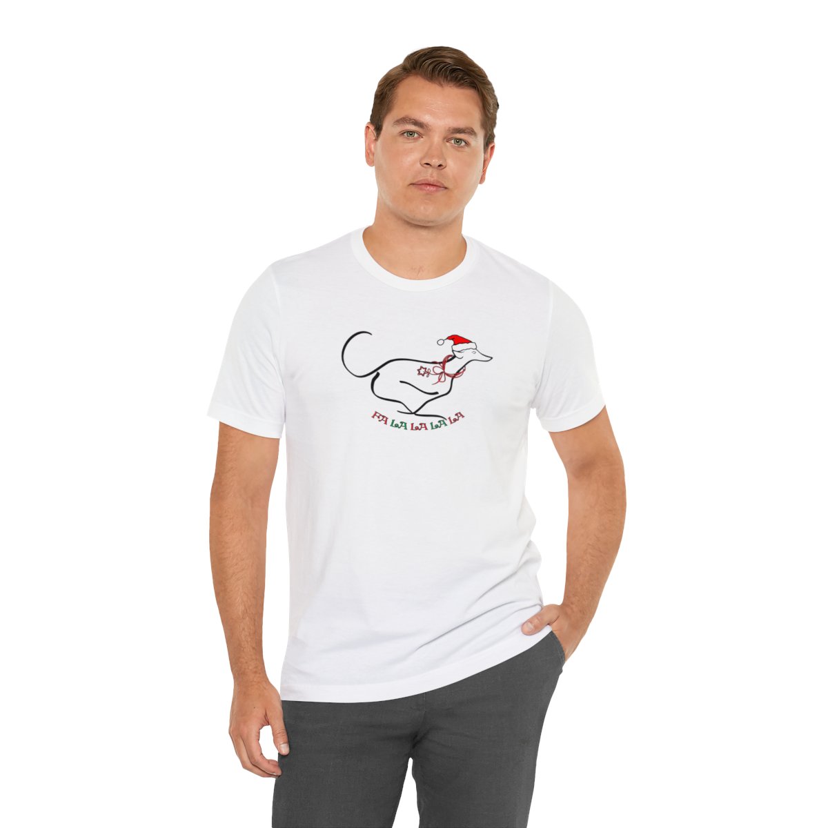 FaLaLaLaLa Running Greyhound Christmas Unisex Tee - Image 6