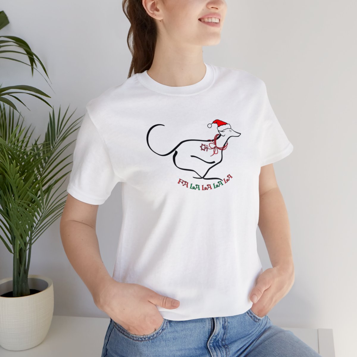 FaLaLaLaLa Running Greyhound Christmas Unisex Tee - Image 9