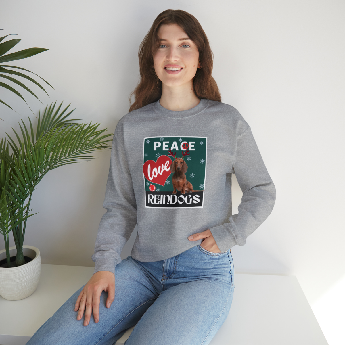 Peace Love Reindogs Dachshund Unisex Sweatshirt - Image 7