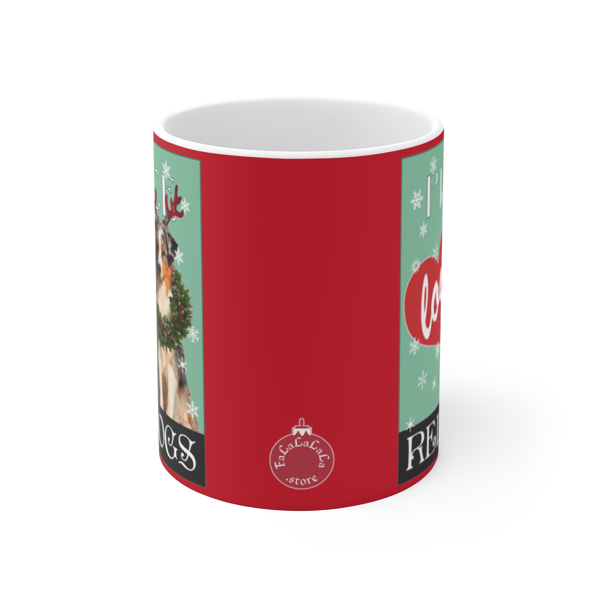 Peace Love Reindogs Australian Shepherd Mug 11oz - Image 2