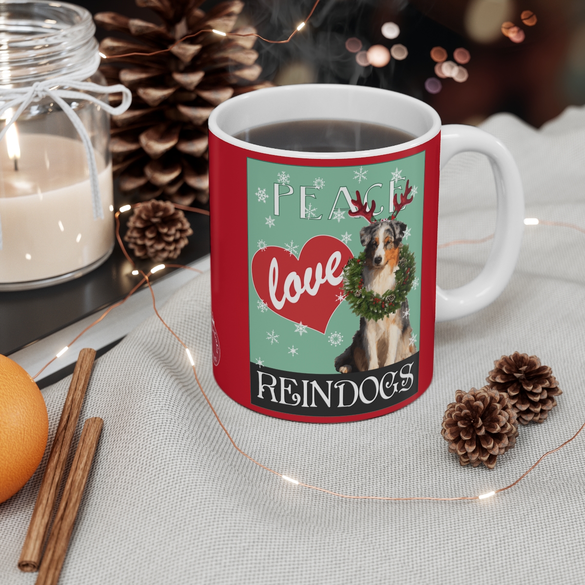 Peace Love Reindogs Australian Shepherd Mug 11oz - Image 4