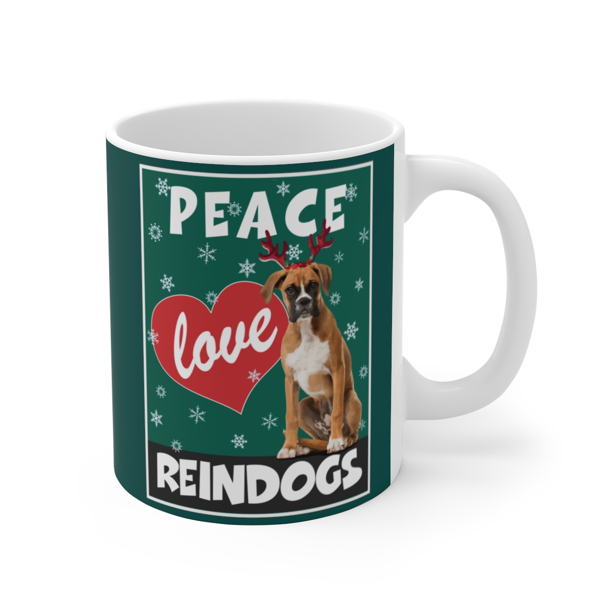 Peace Love Reindogs Boxer Mug 11oz