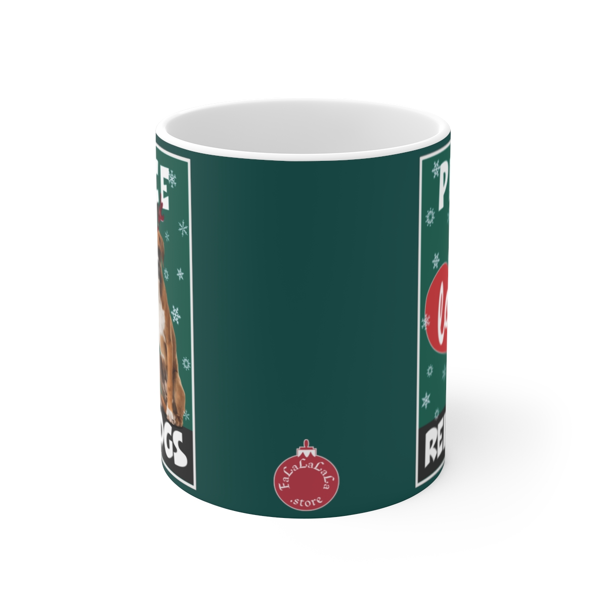 Peace Love Reindogs Boxer Mug 11oz - Image 2