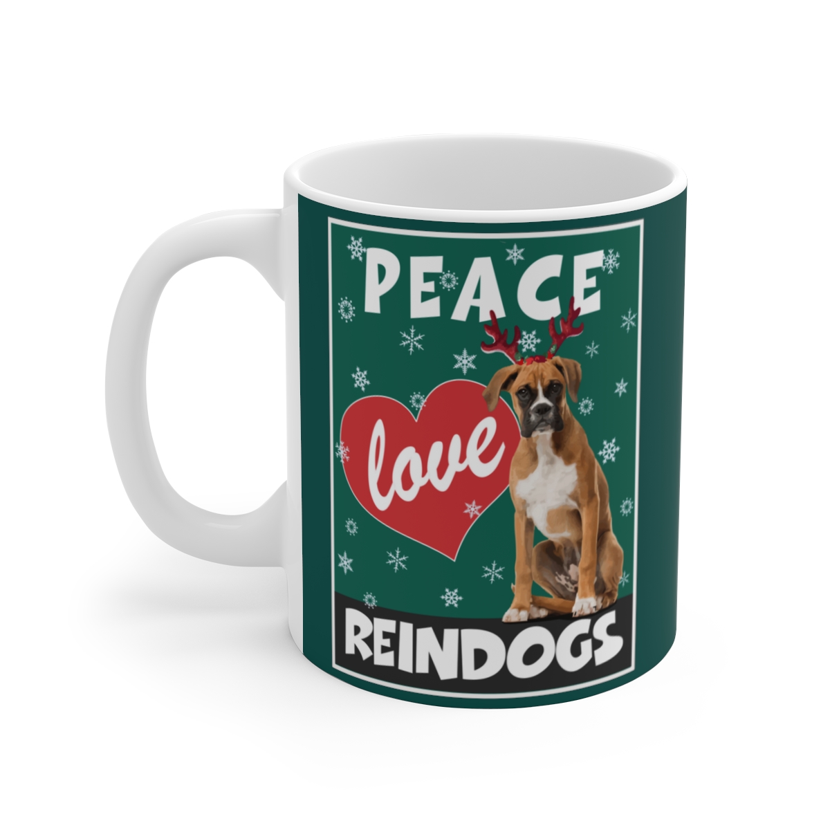Peace Love Reindogs Boxer Mug 11oz - Image 3