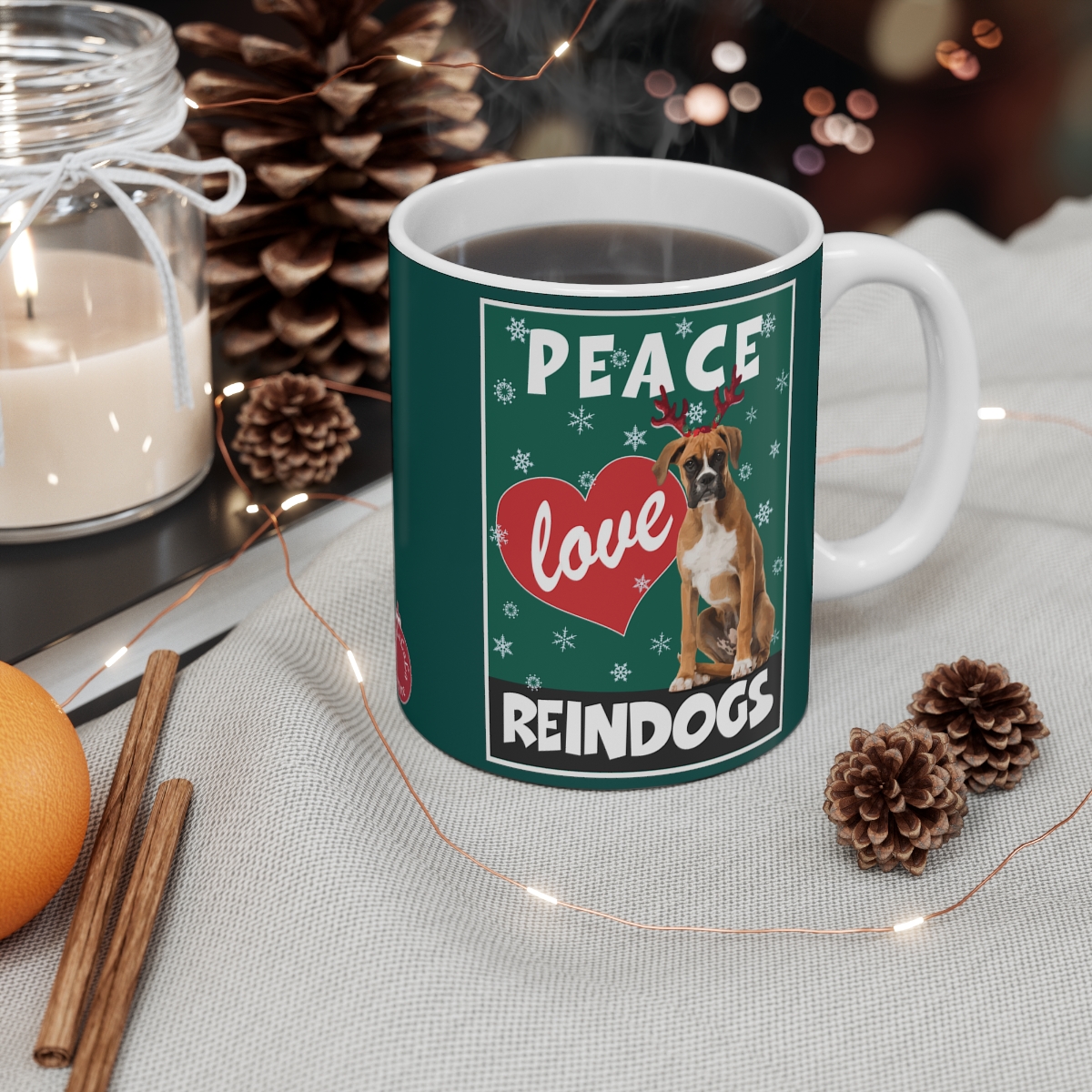Peace Love Reindogs Boxer Mug 11oz - Image 4