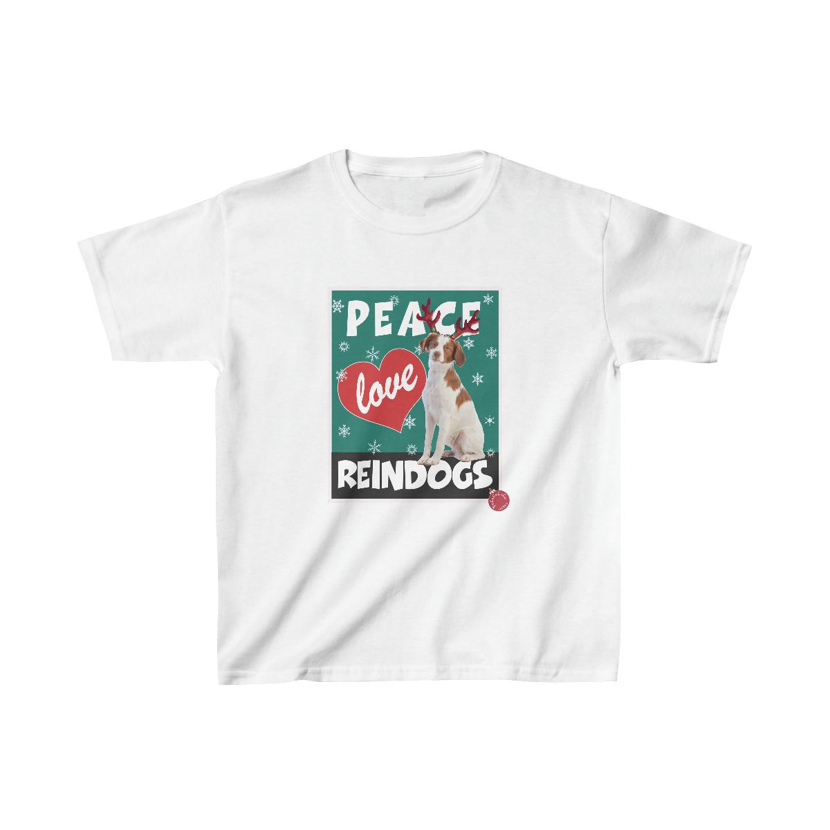 Peace Love and Reindogs Brittany Kid's Tee - Image 3