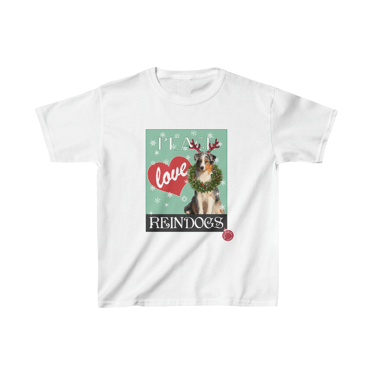 Peace Love and Reindogs Australian Shepherd Kid's Tee - Image 3