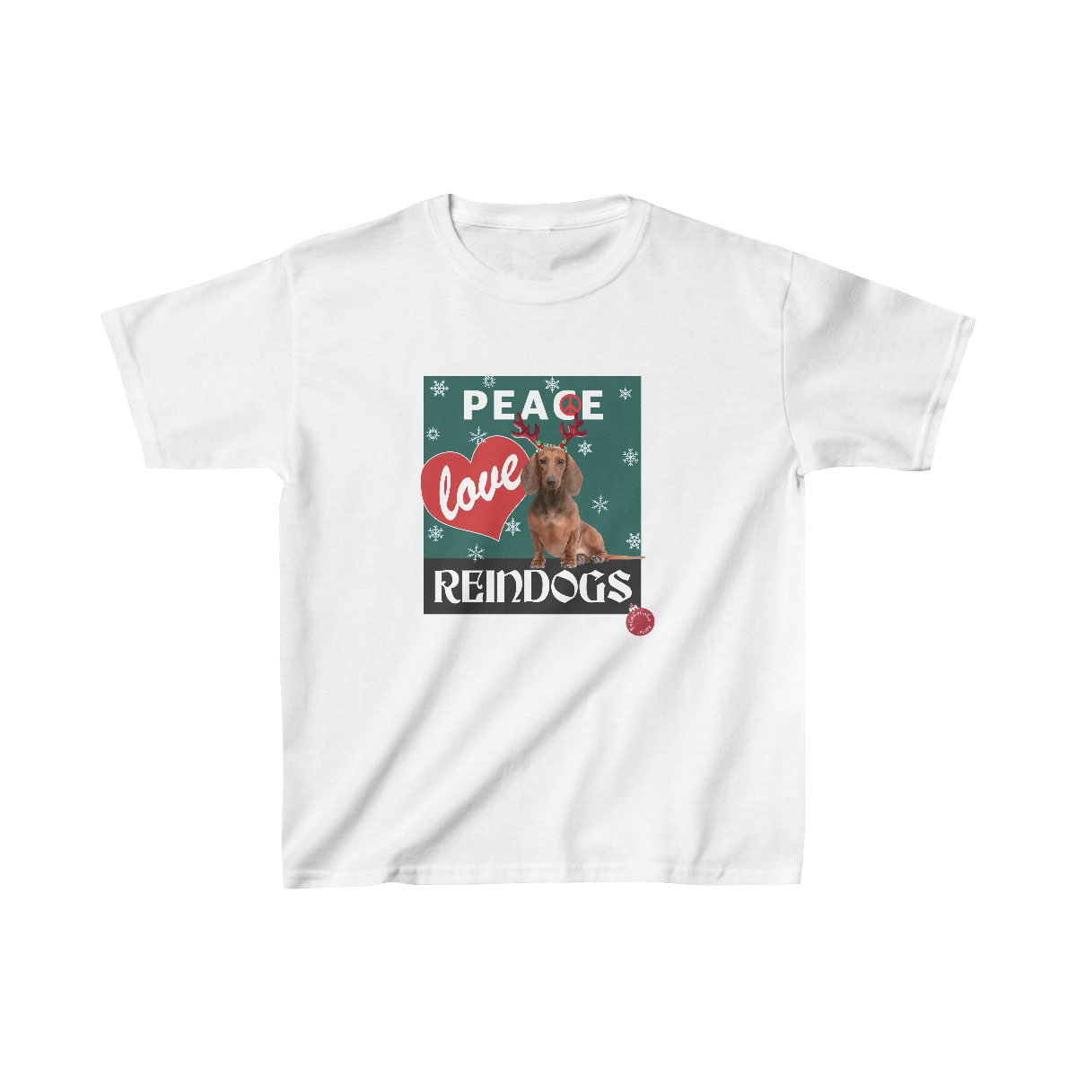 Peace Love Reindogs Dachshund Kids Tee - Image 3
