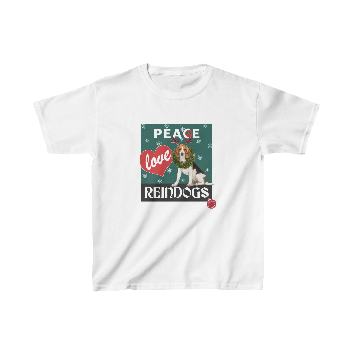 Peace Love Reindogs Beagle Kids Tee - Image 3