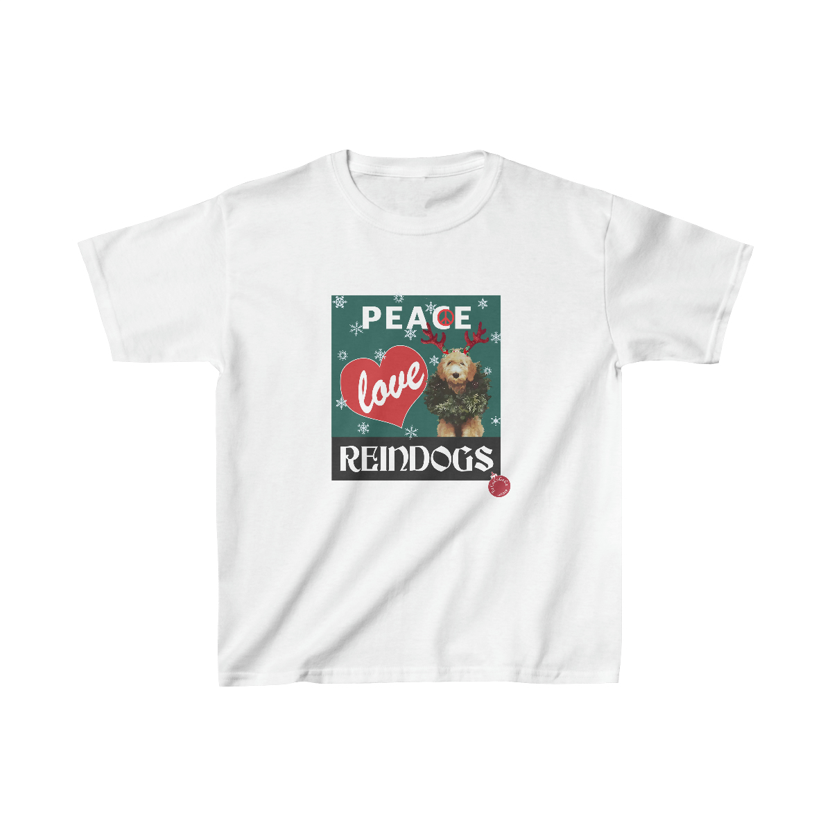Peace Love Reindogs Goldendoodle Kids Tee - Image 3