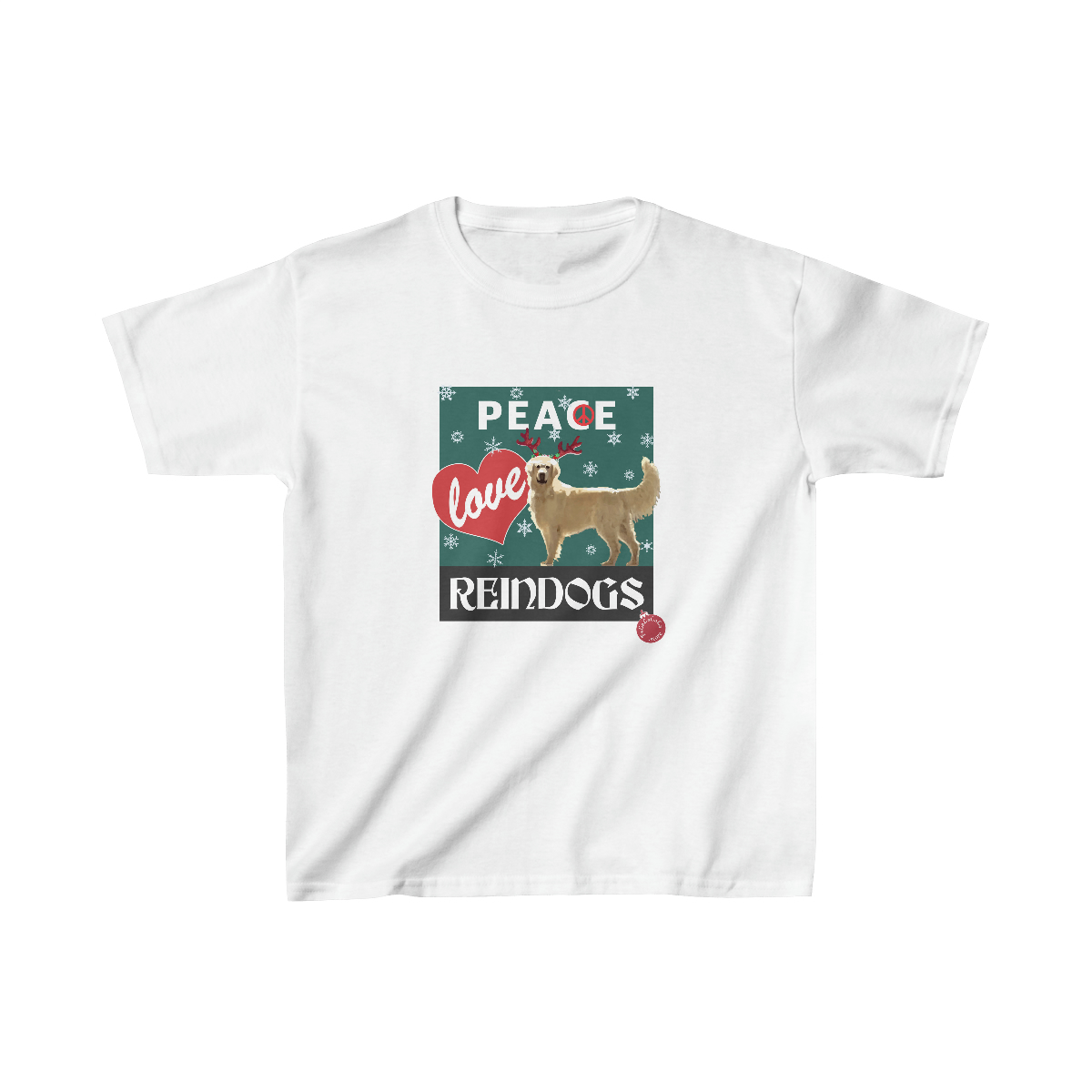 Peace Love Reindogs Golden Retriever Kids Tee - Image 3