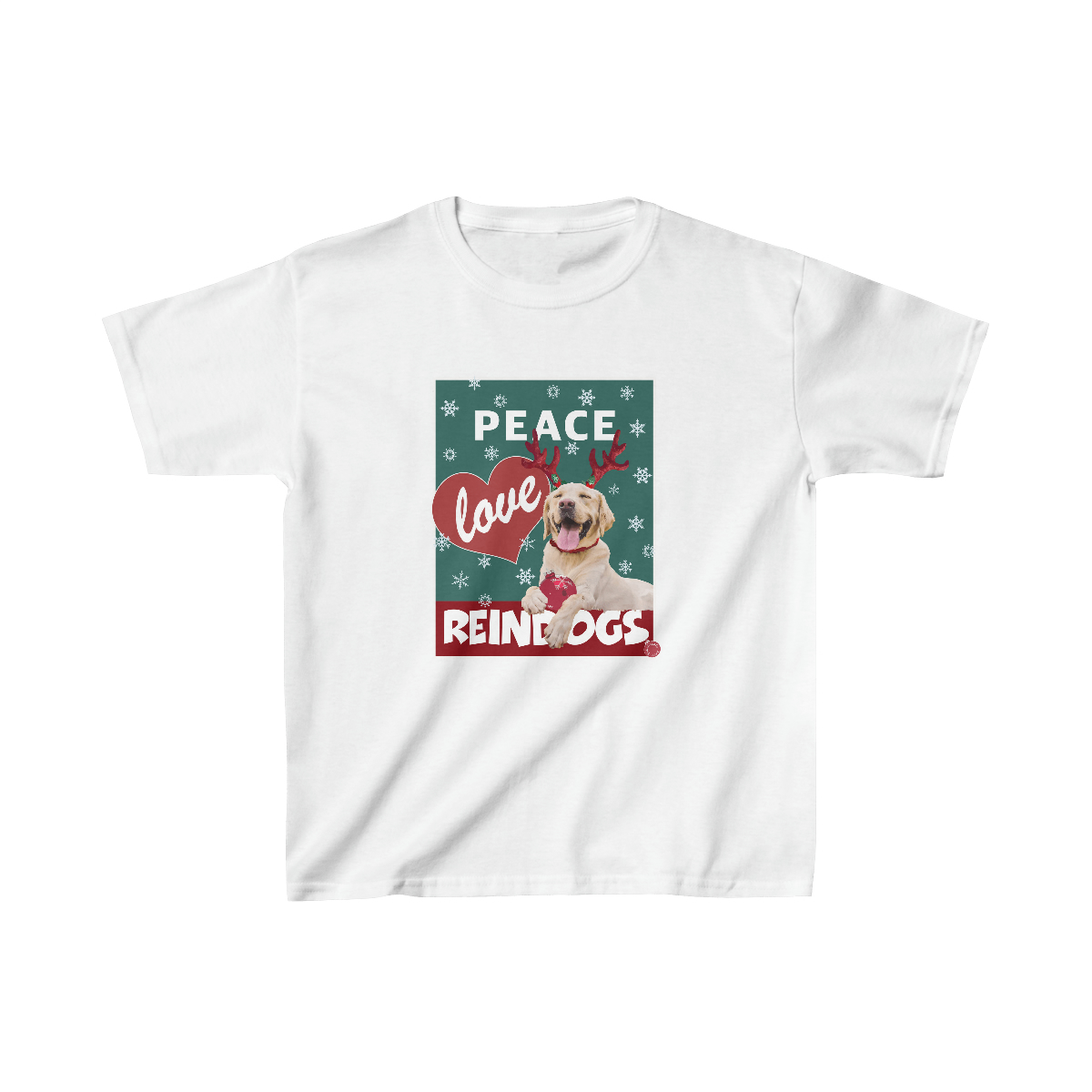 Peace Love Reindogs Yellow Labrador Retriever Kids Tee - Image 3