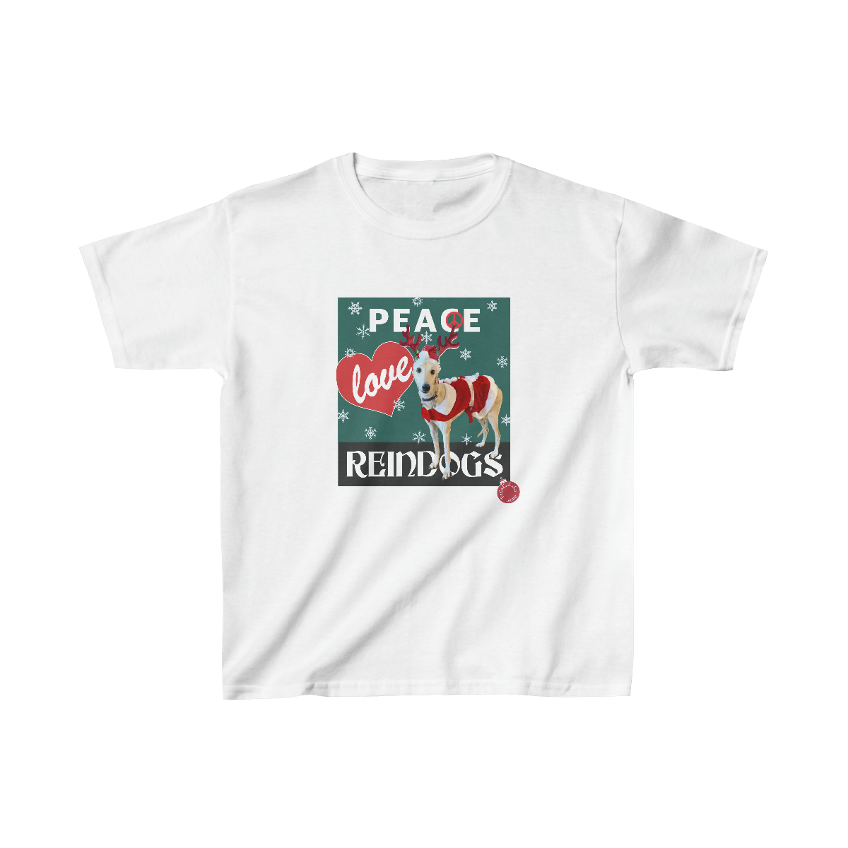 Peace Love Reindogs Greyhound Kids Tee - Image 3