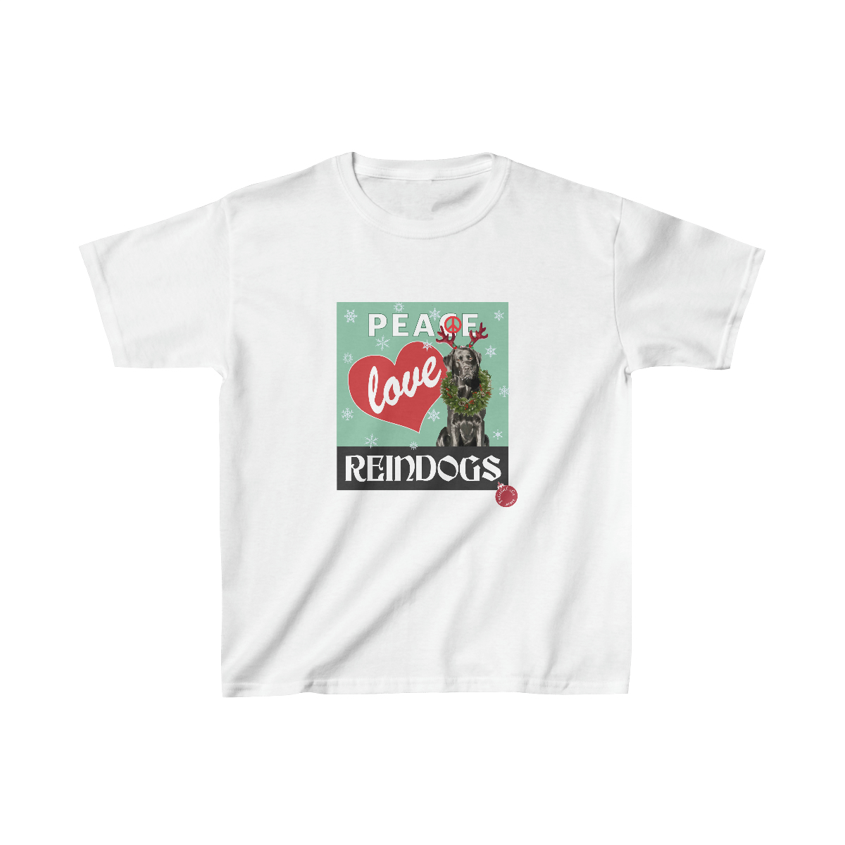 Peace Love Reindogs Black Labrador Kids Tee - Image 3