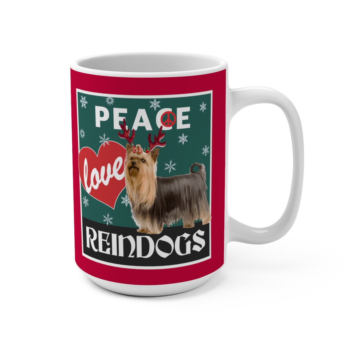 Peace Love Reindogs Yorkie Mug 15oz