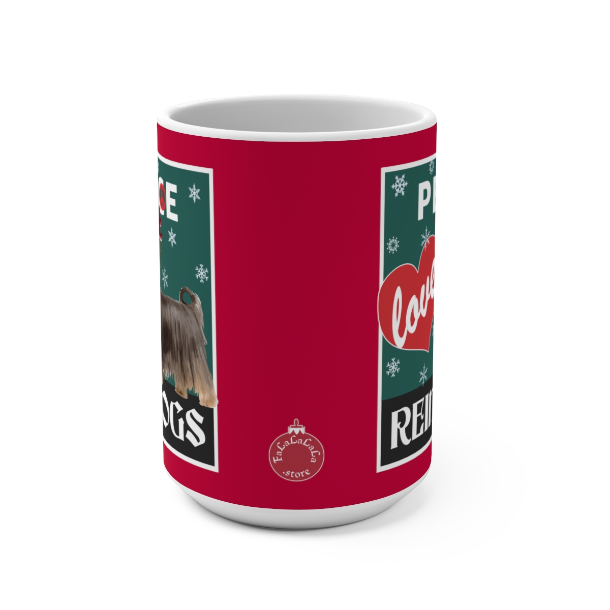Peace Love Reindogs Yorkie Mug 15oz - Image 2