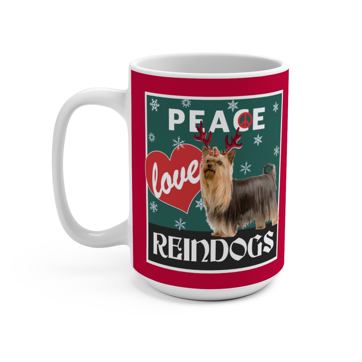 Peace Love Reindogs Yorkie Mug 15oz - Image 3
