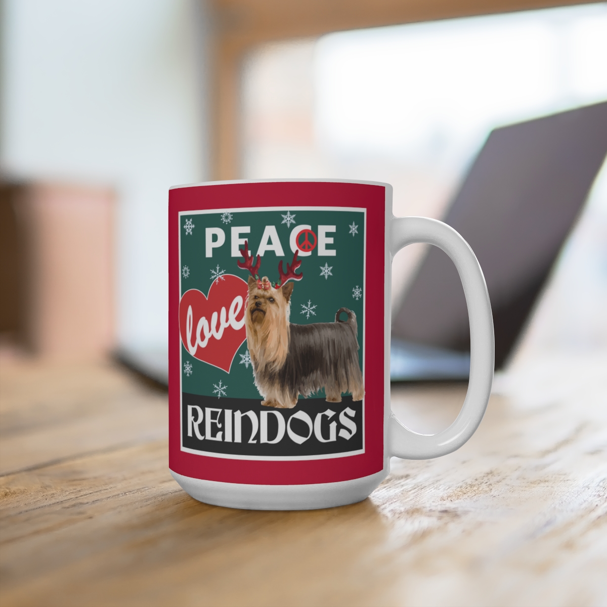 Peace Love Reindogs Yorkie Mug 15oz - Image 4