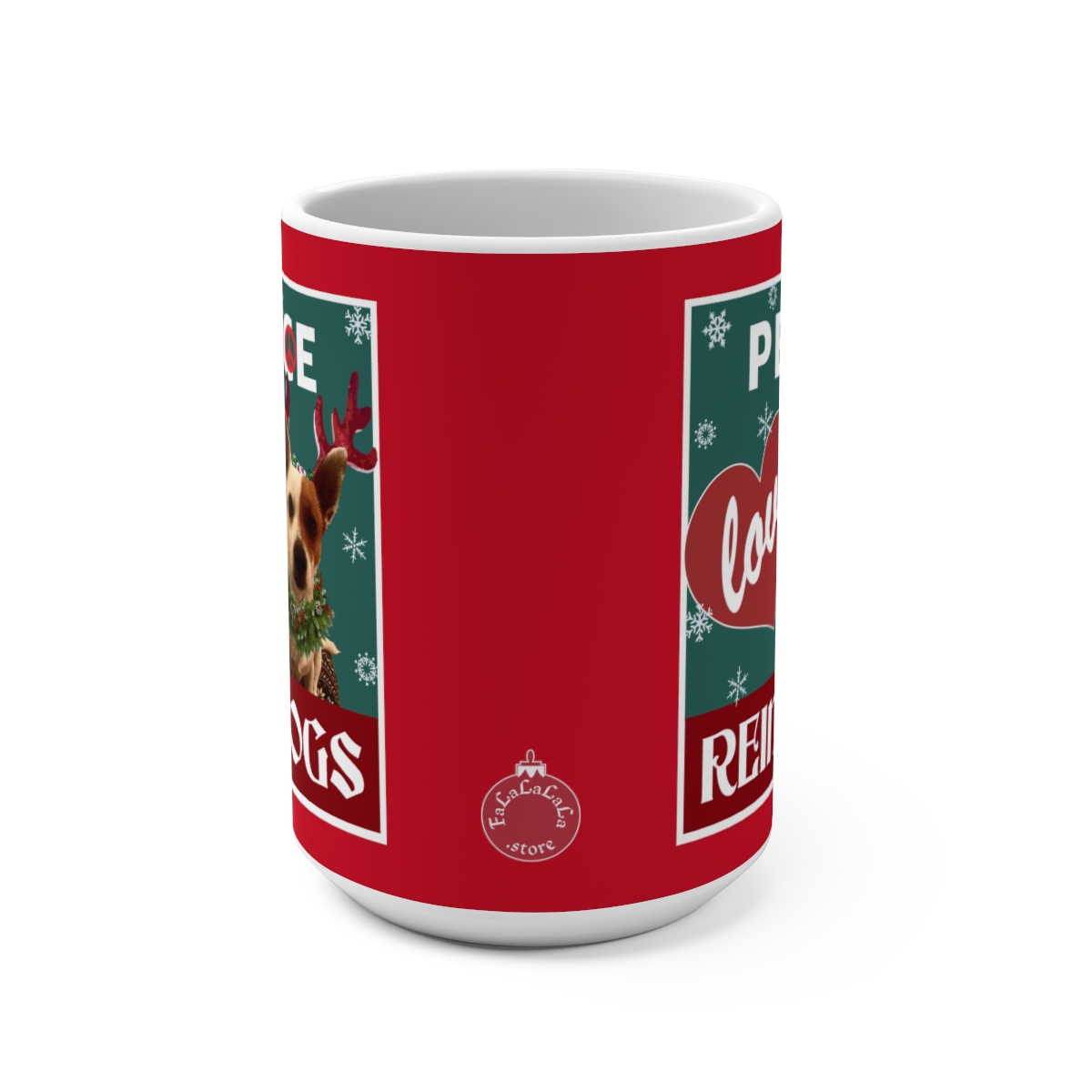 Peace Love Reindogs Jack Russell Mug 15oz - Image 2