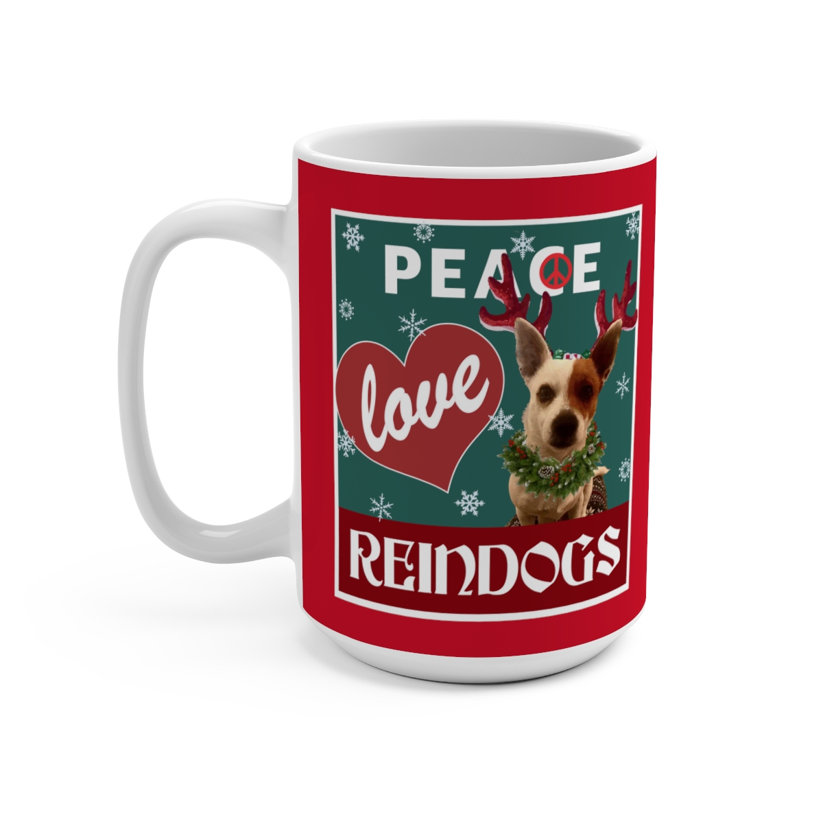 Peace Love Reindogs Jack Russell Mug 15oz - Image 3