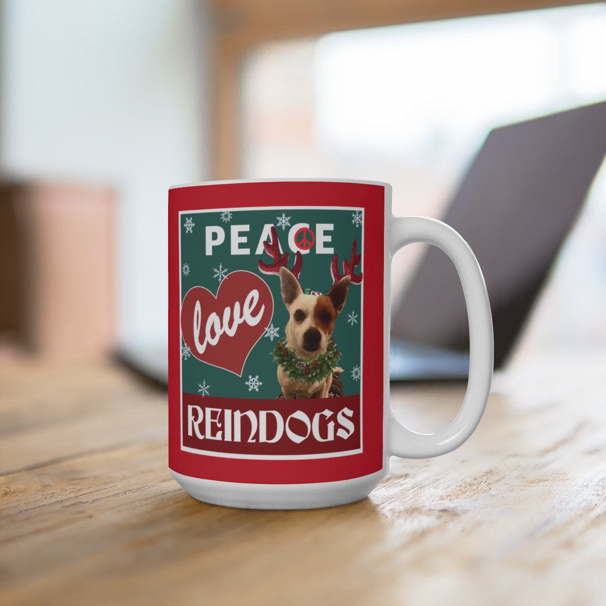 Peace Love Reindogs Jack Russell Mug 15oz - Image 4