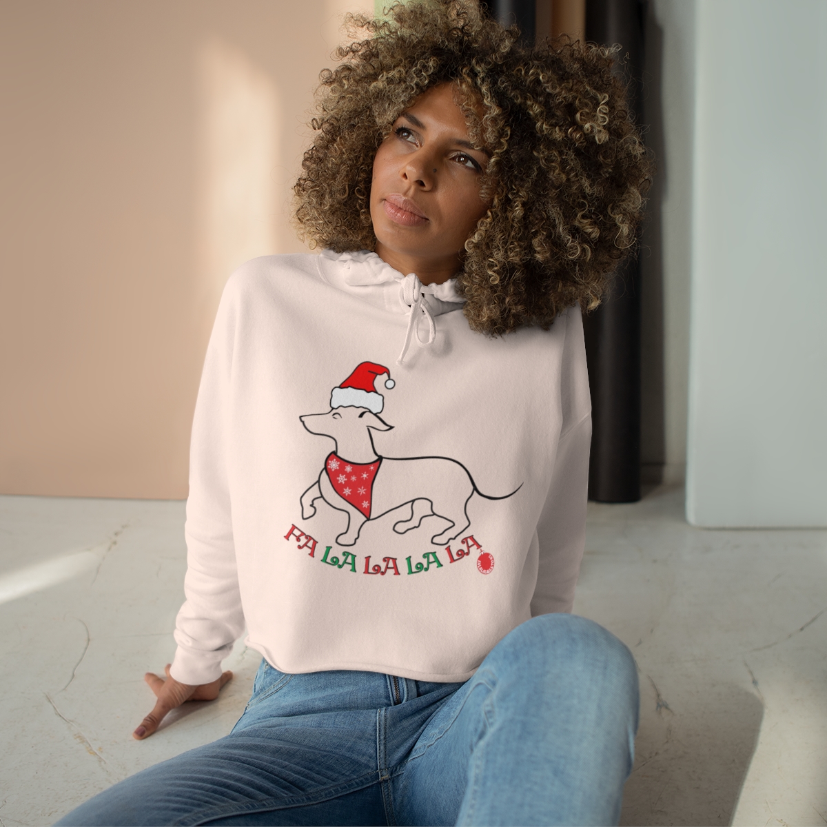 FaLaLaLaLa Dachshund Christmas Crop Hoodie - Image 6