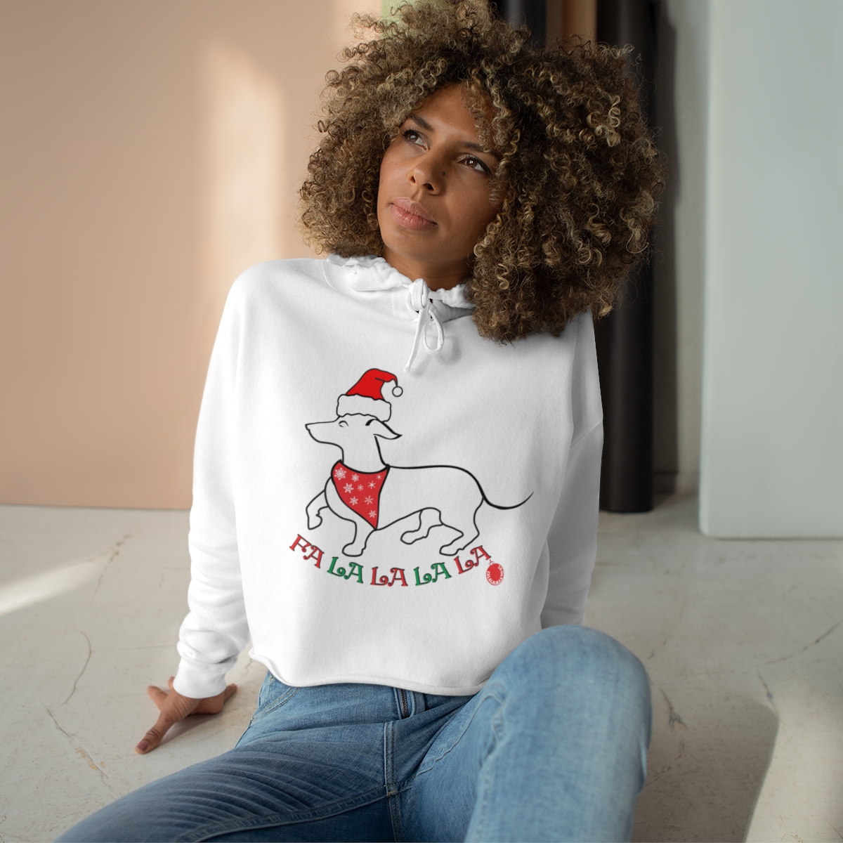FaLaLaLaLa Dachshund Christmas Crop Hoodie - Image 3