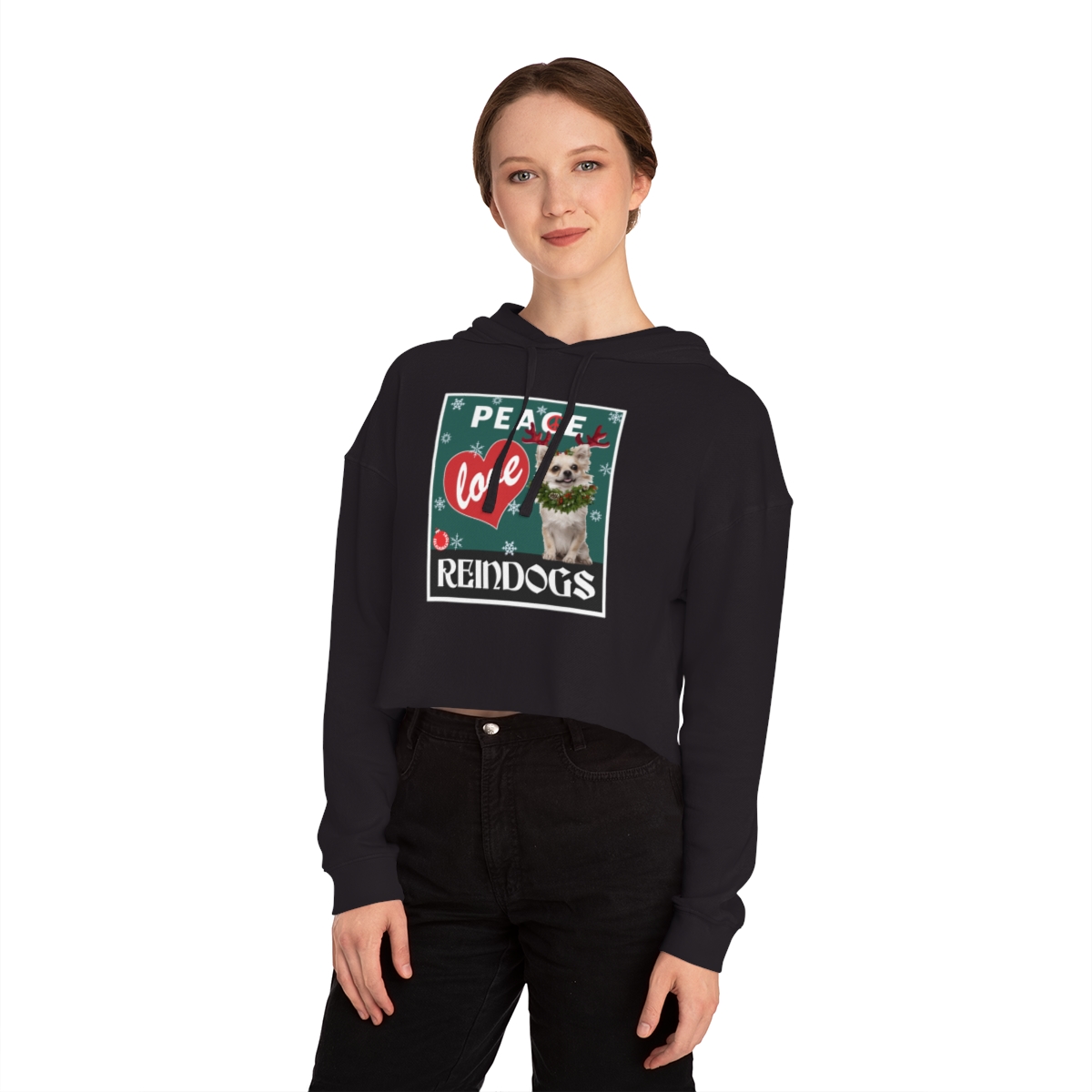 Peace Love and Reindogs Chihuahua Crop Hoodie - Image 9