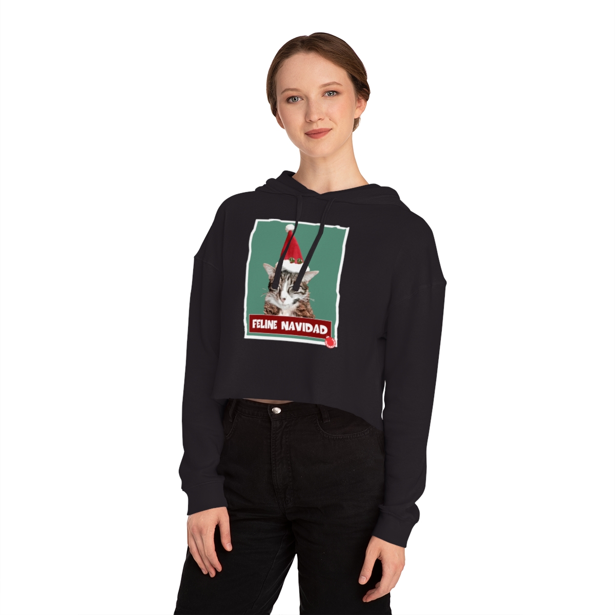 Feline Navidad Crop Hoodie - Image 3