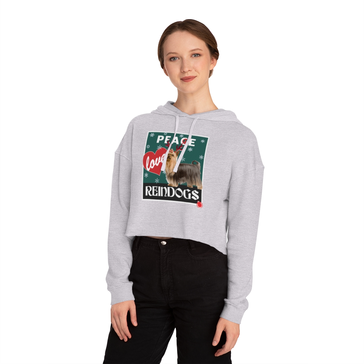 Peace Love and Reindogs Yorkie Crop Hoodie - Image 3