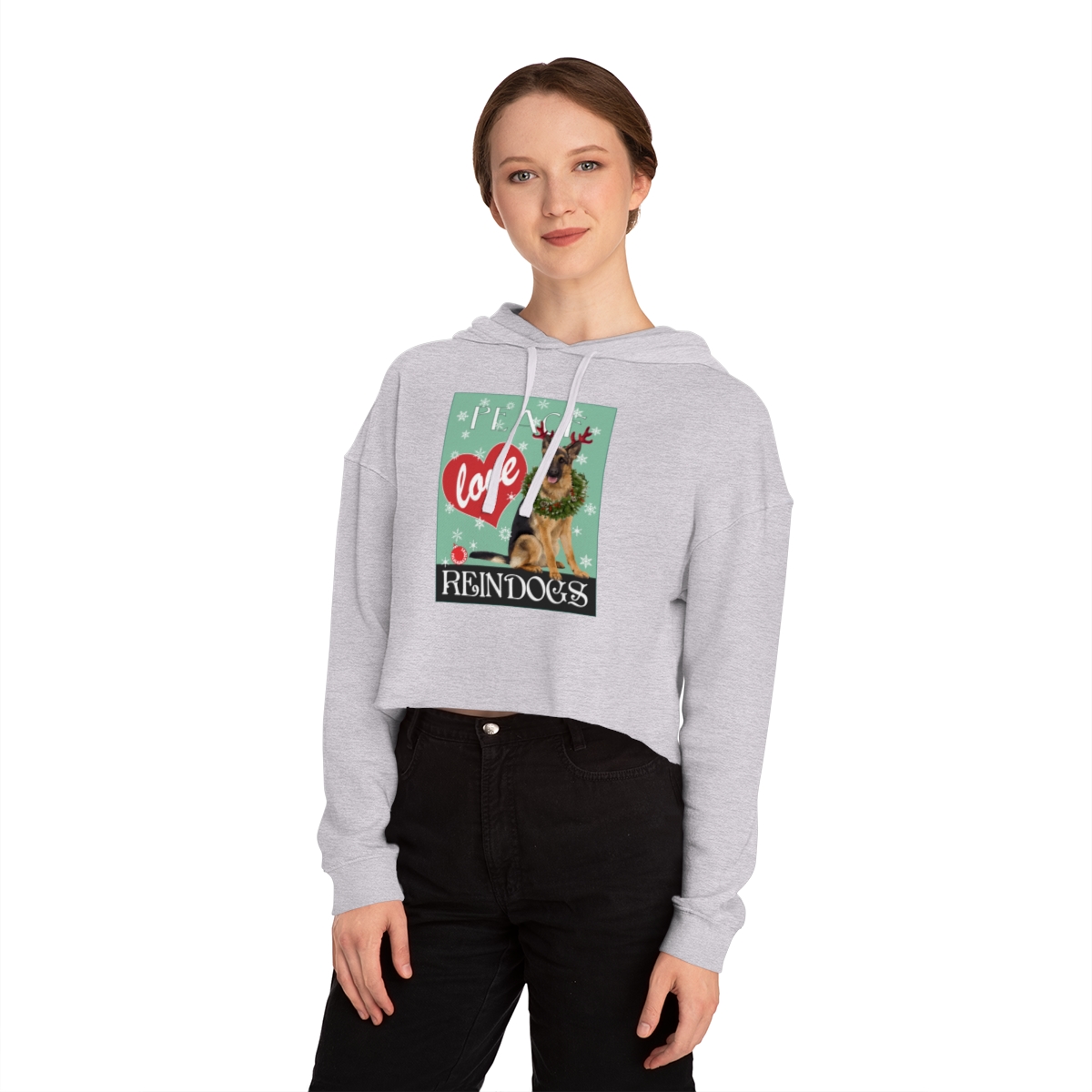 Peace Love and Reindogs German Shepherd Crop Hoodie - Image 3