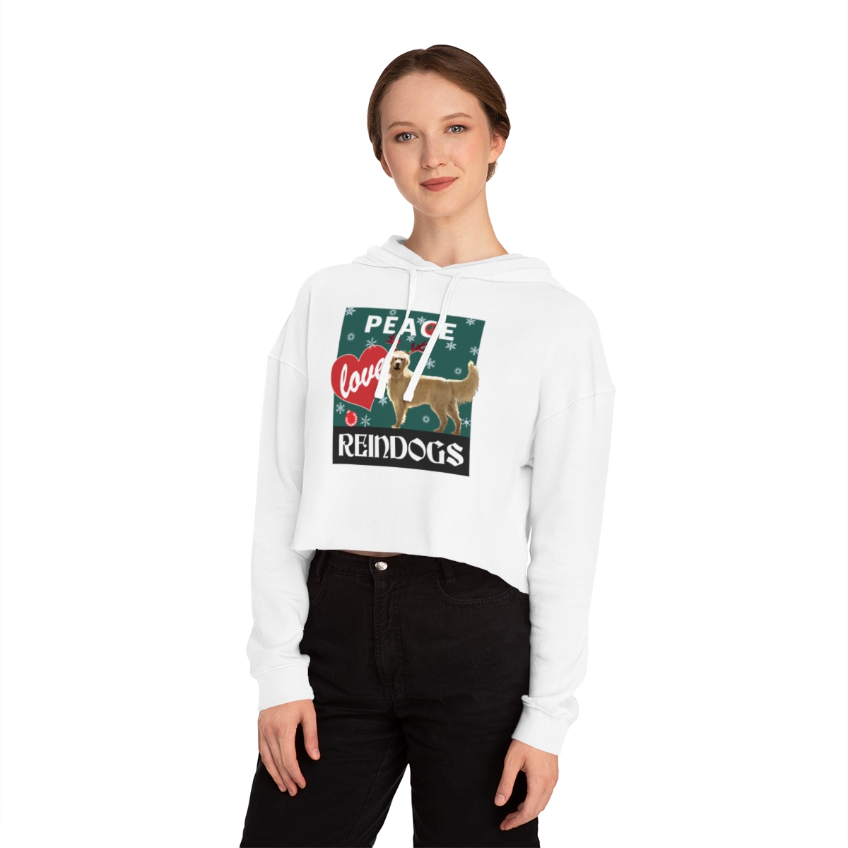 Peace Love Reindogs Golden Retriever Crop Hoodie - Image 6