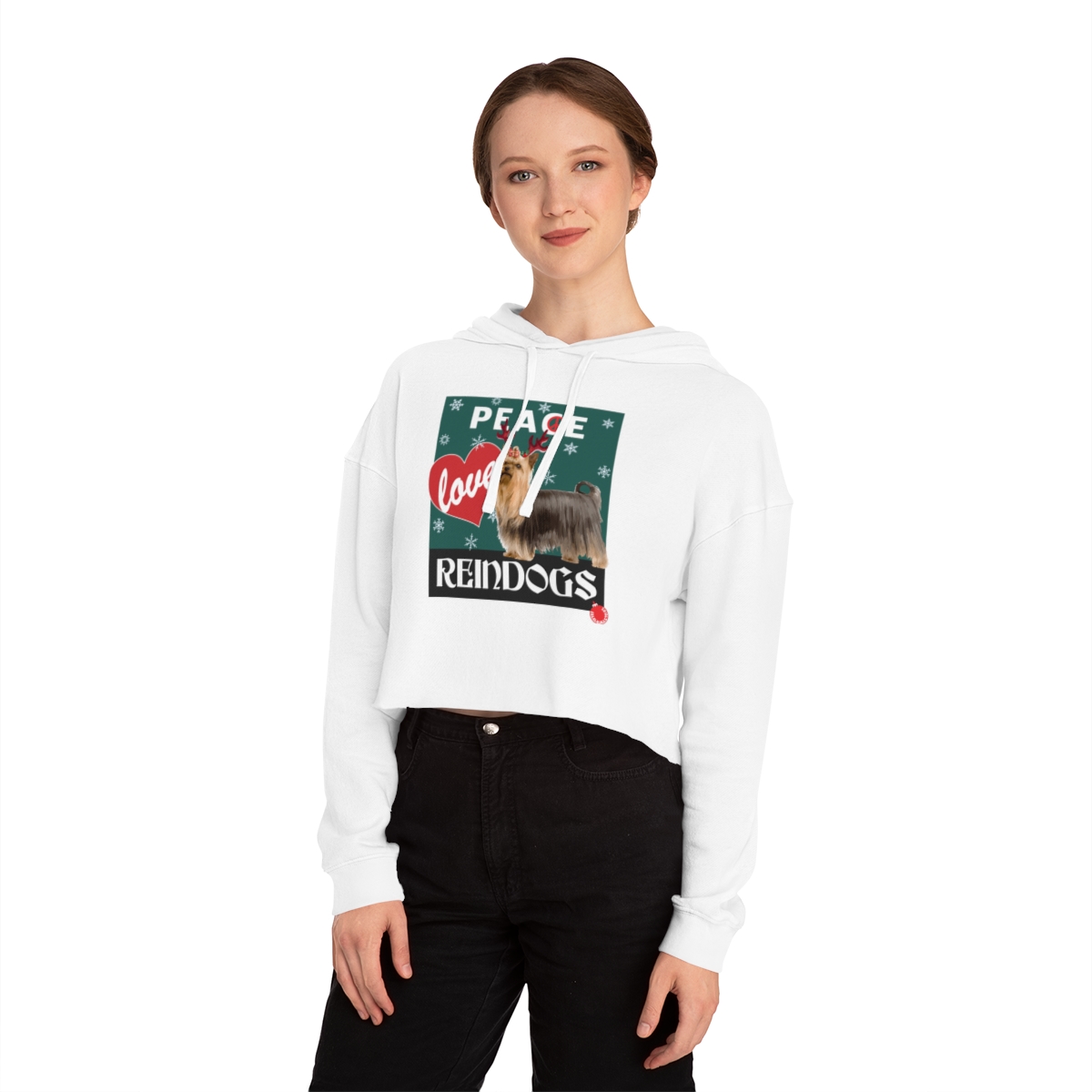 Peace Love and Reindogs Yorkie Crop Hoodie - Image 6
