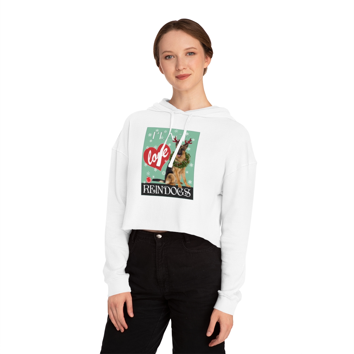 Peace Love and Reindogs German Shepherd Crop Hoodie - Image 6