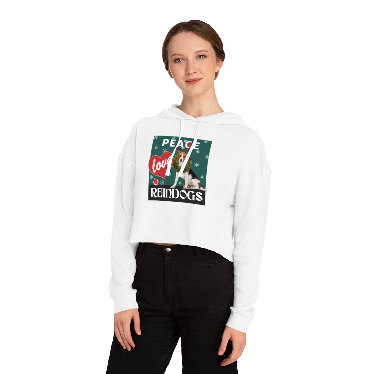 Peace Love and Reindogs Beagle Crop Hoodie - Image 4