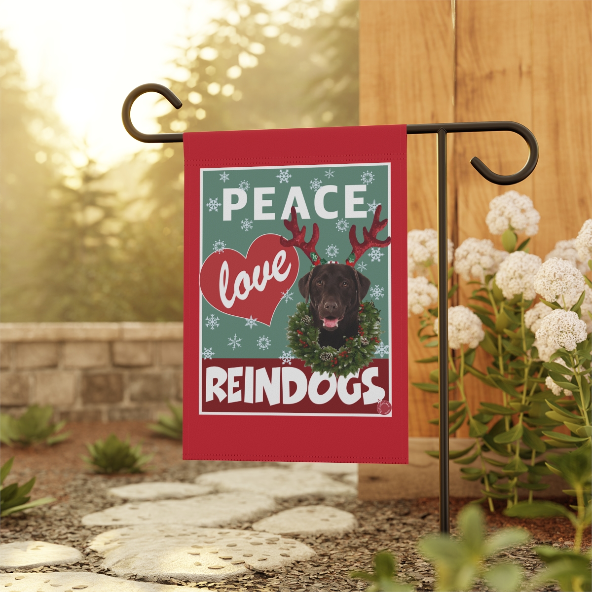 Peace Love Reindogs Chocolate Labrador Retriever Garden & House Banner - Image 4