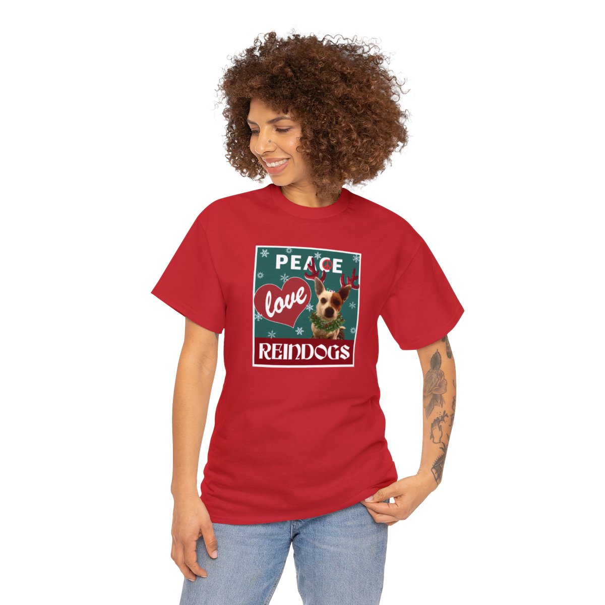 Peace Love Reindogs Jack Russell Terrier Unisex Tee - Image 3