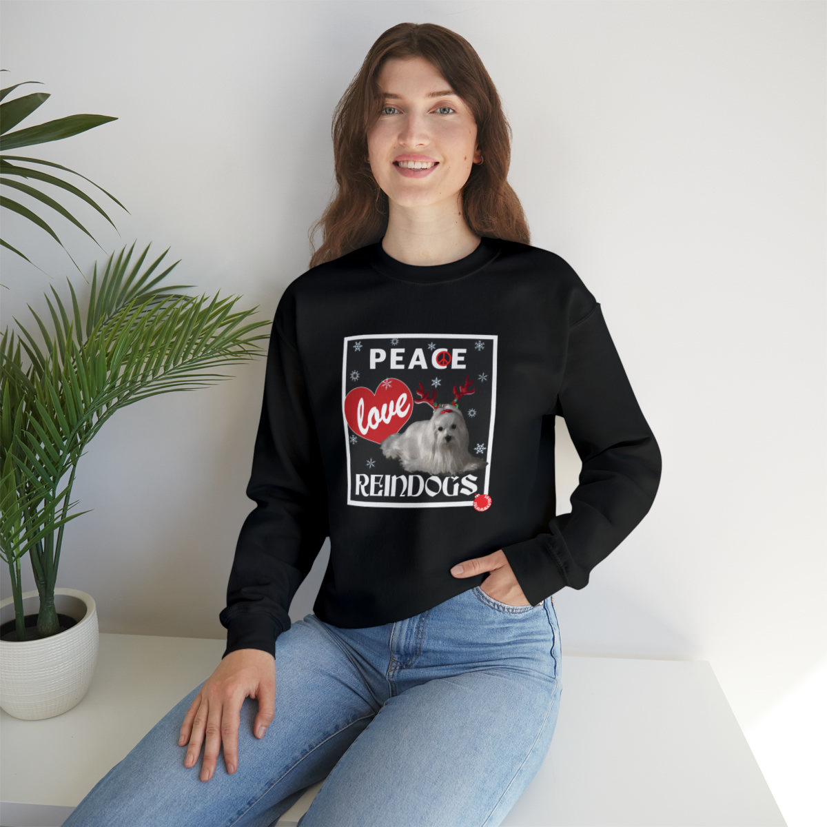 Peace Love Reindogs Maltese Unisex Sweatshirt - Image 7