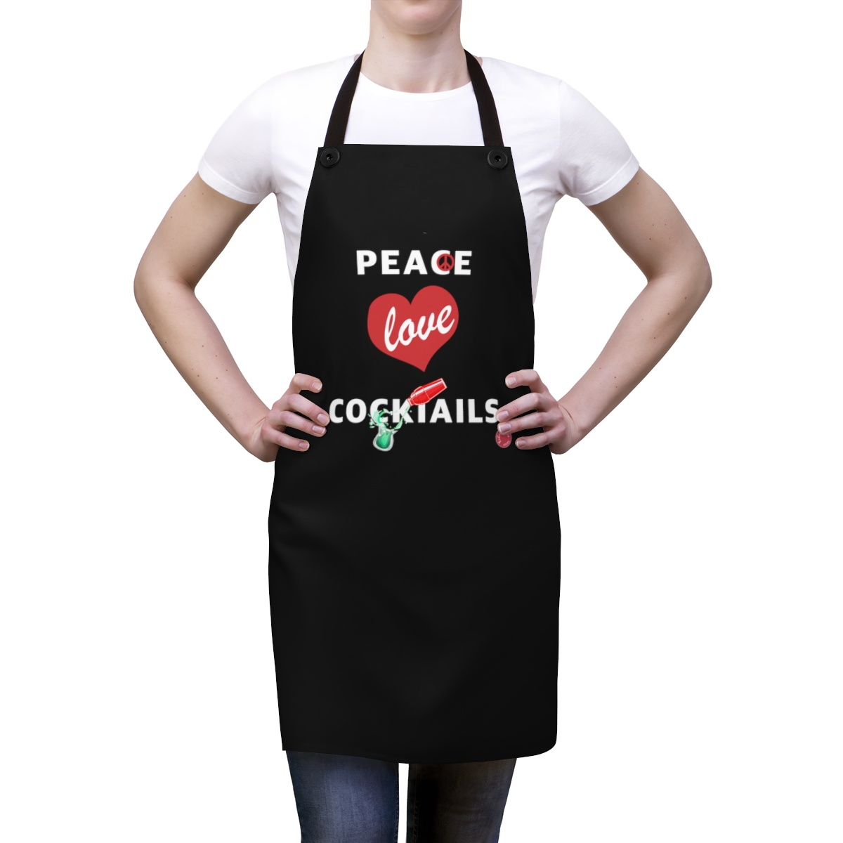 Peace Love Cocktails Christmas Apron - Image 3