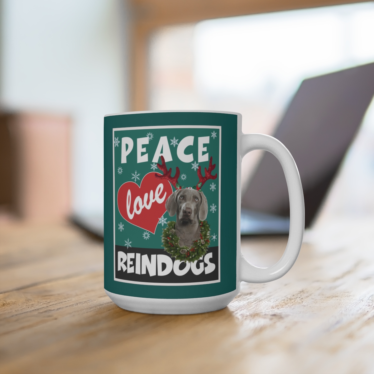 Peace Love Reindogs Weimaraner Mug 15oz - Image 4