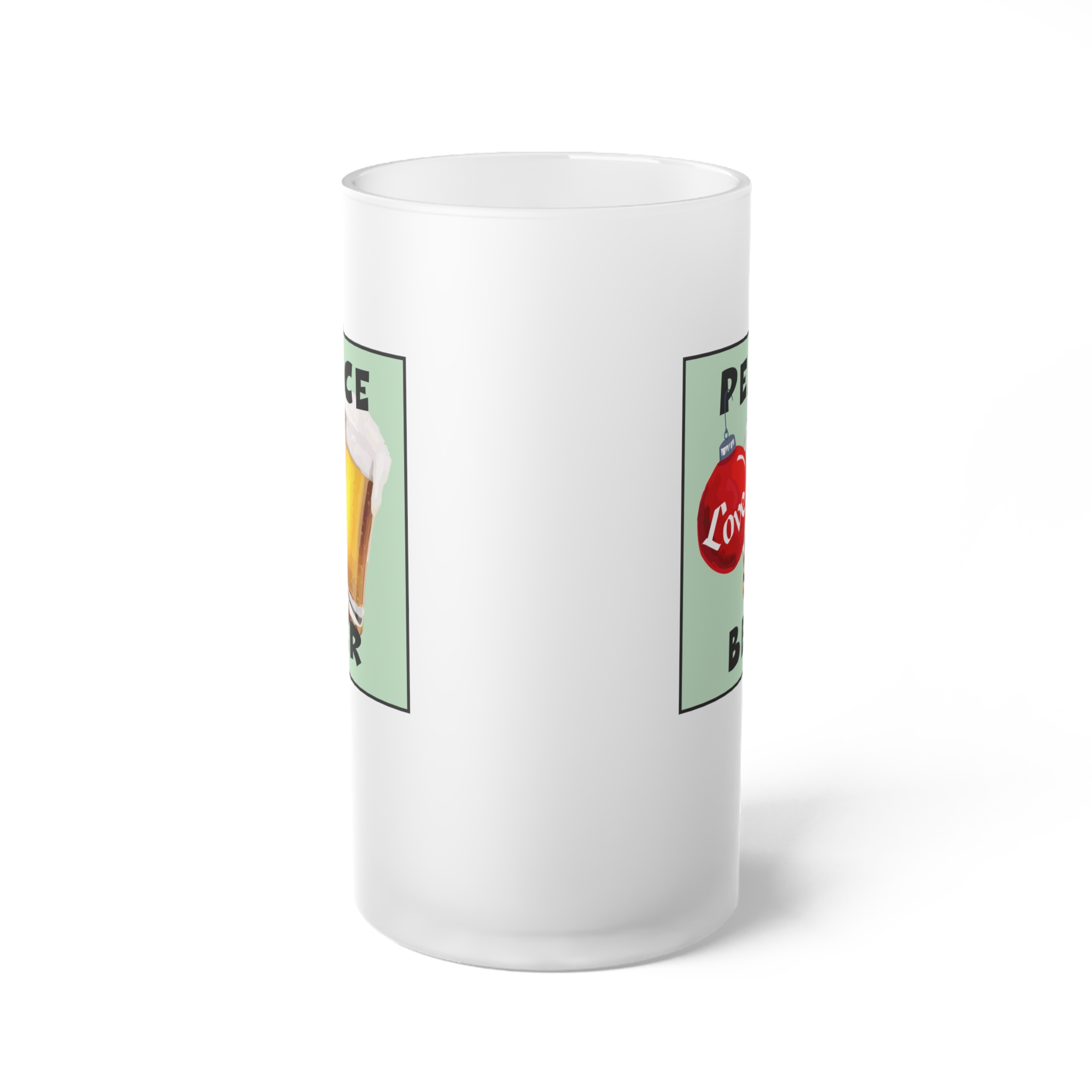 Peace Love Beer Frosted Glass Mug - Image 2