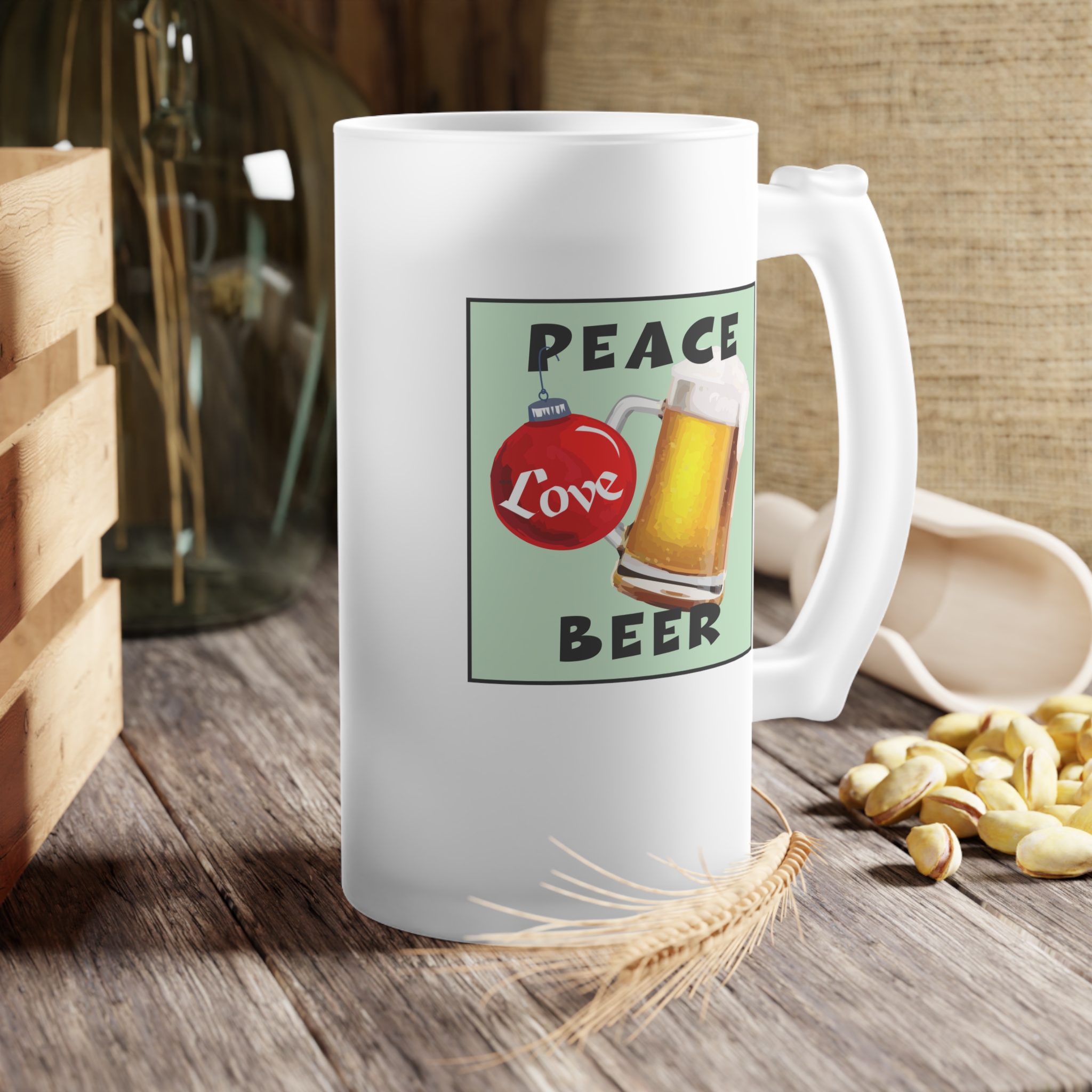 Peace Love Beer Frosted Glass Mug - Image 6