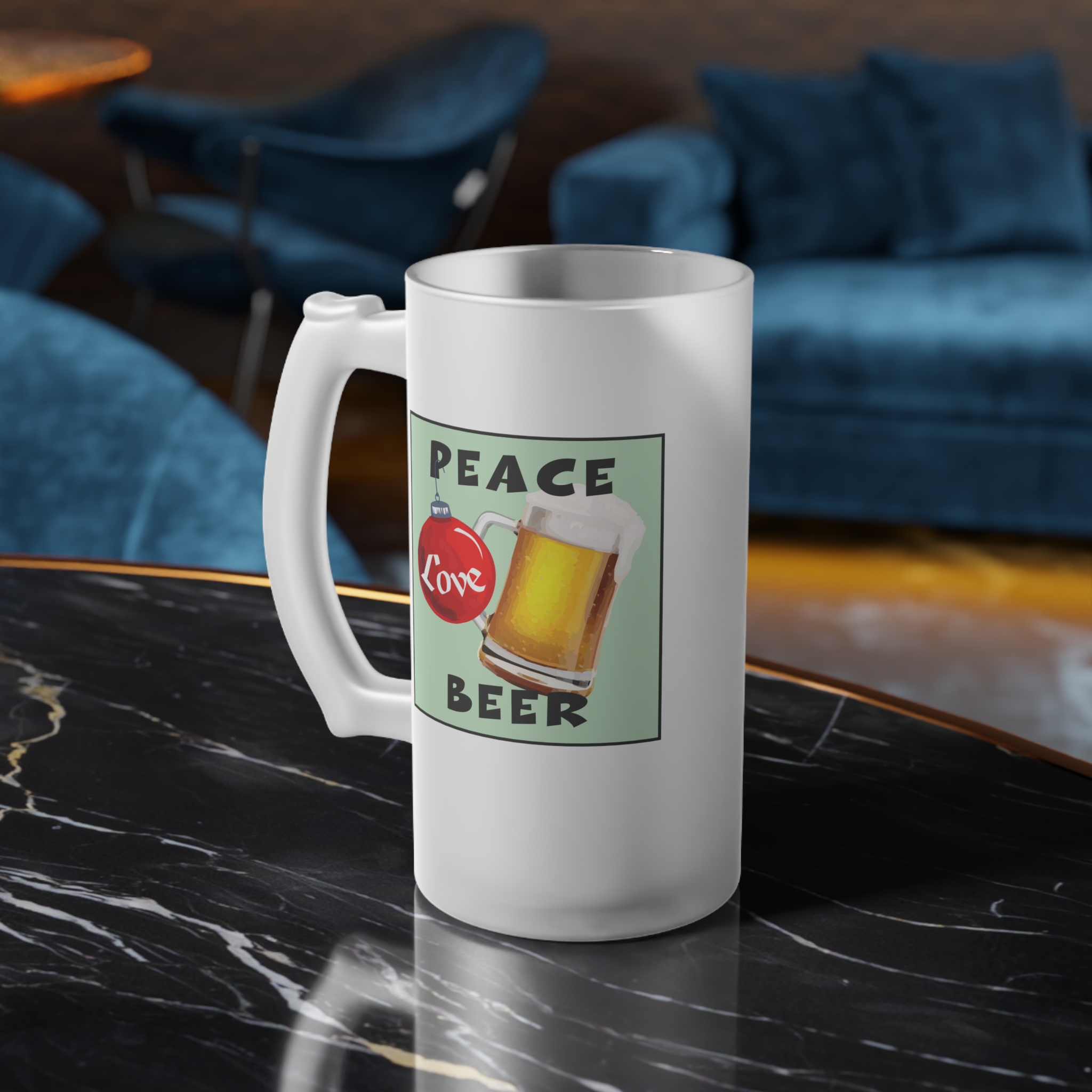 Peace Love Beer Frosted Glass Mug - Image 7